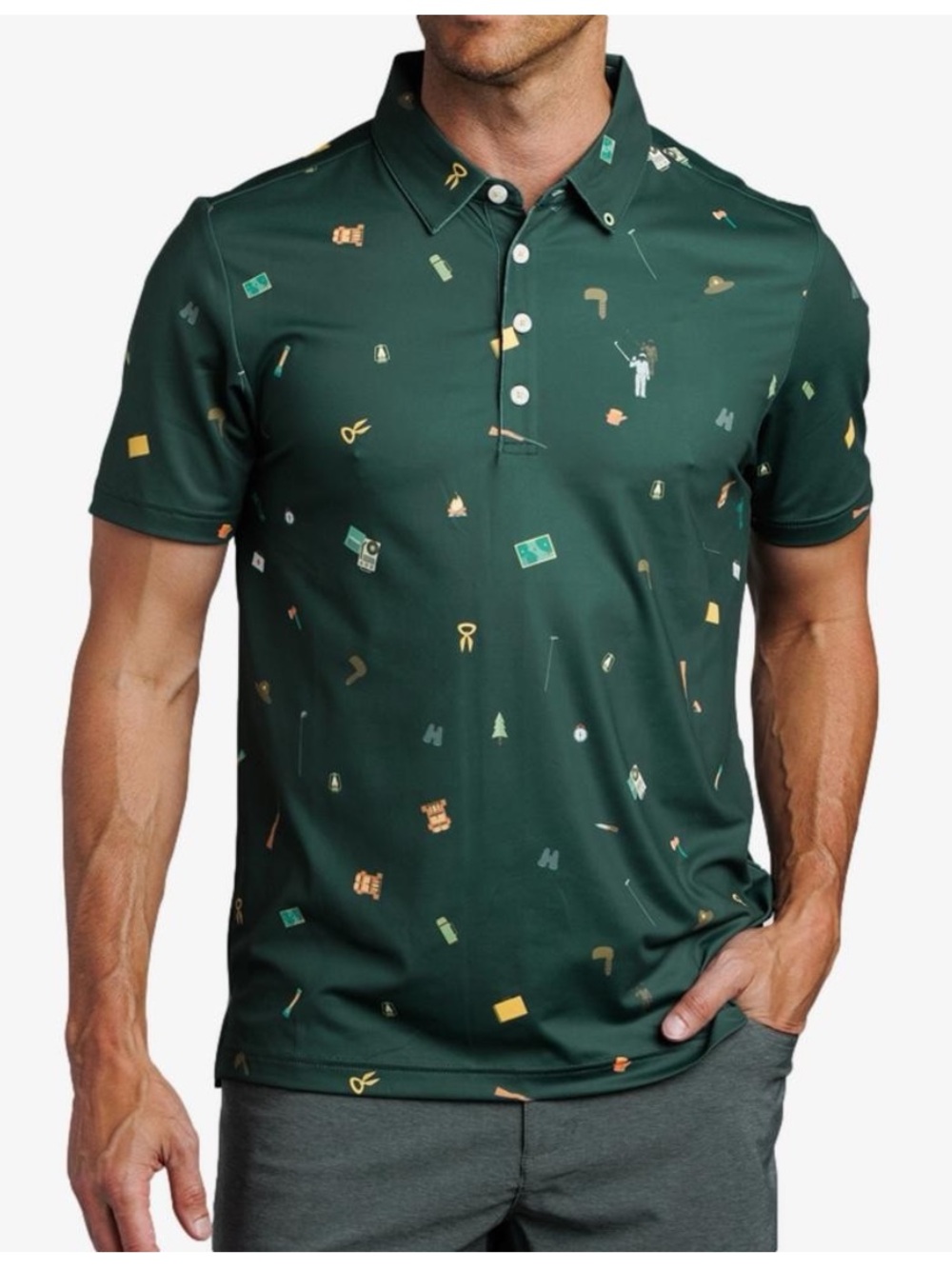 William Murray Happy Glamper Forest Green Short Sleeve Polo Shirt Golf Medium